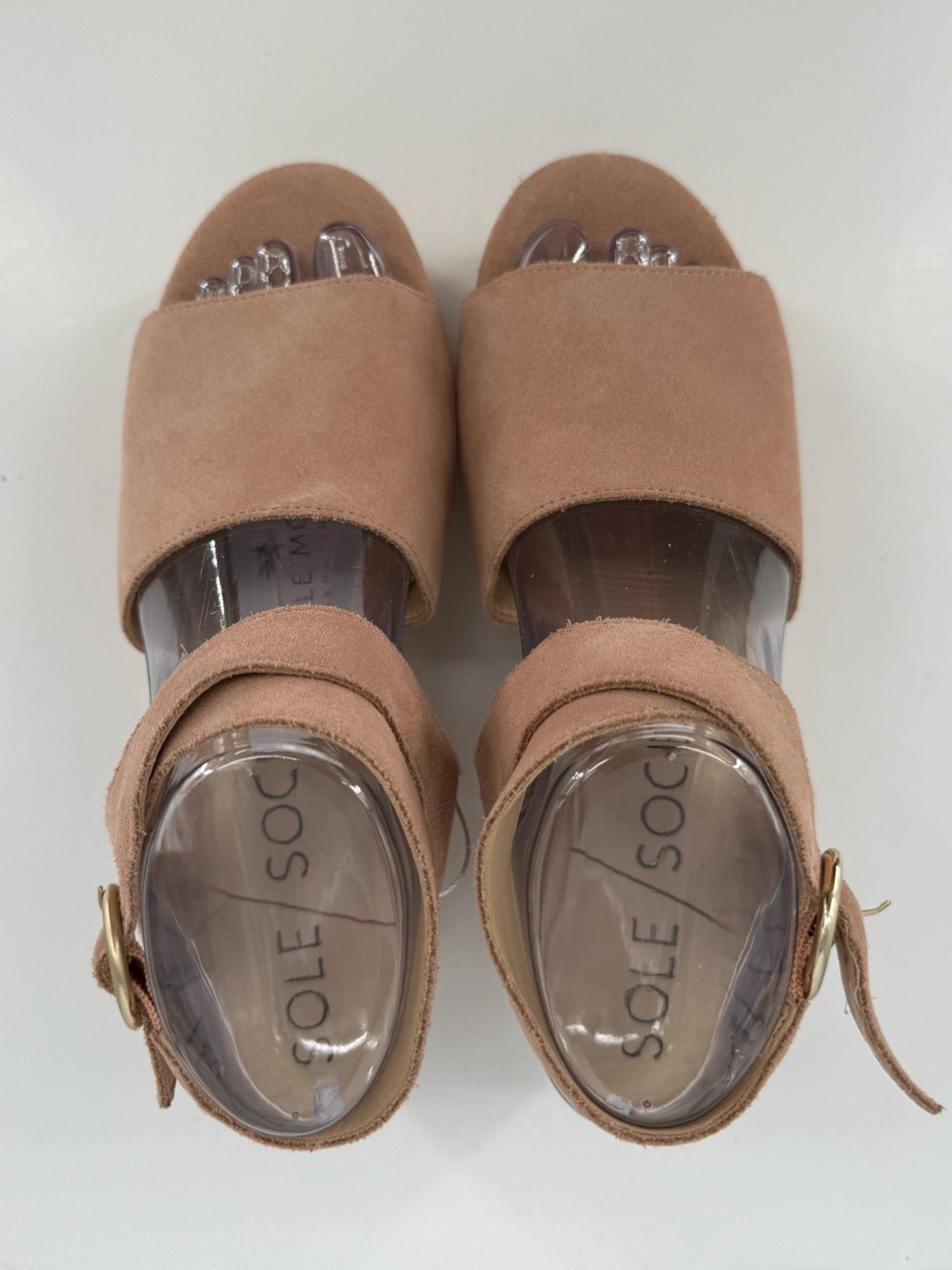 Sole Society Tan Suede Open-Toe Block Heel Sandals
